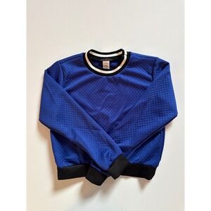 IN STYLE Women Royal Blue Quilted Diamond Sweatshirt Striped Neck Small 16654D